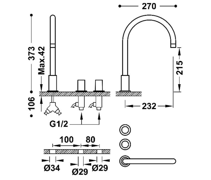 Grifo de lavabo Tres Project Croquis 4