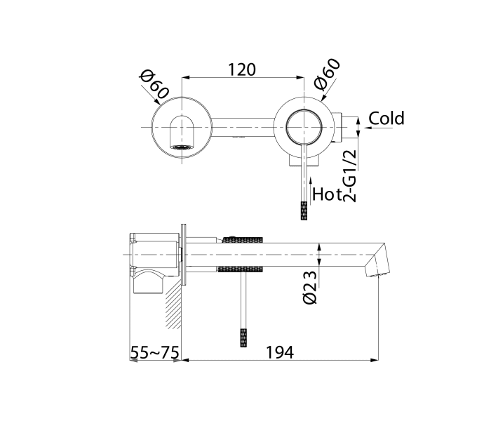 Grifo de lavabo empotrado Imex Line Croquis 12