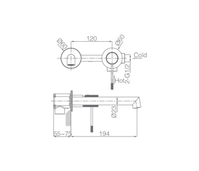 Grifo de lavabo empotrado Imex Line Croquis 10