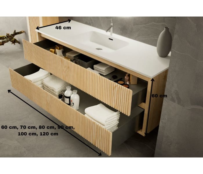 Conjunto de mueble de baño madera maciza con costados Bruntec Alpes 19 Croquis 4