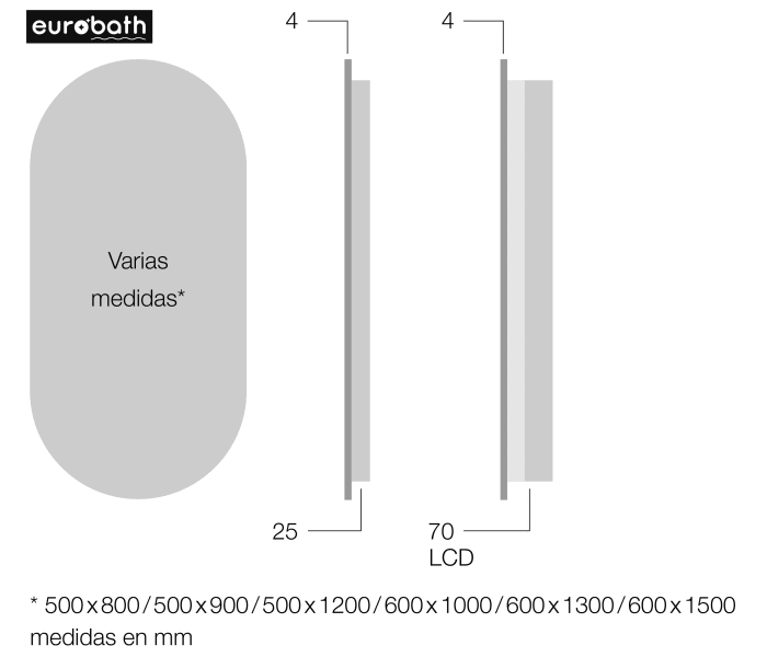 Espejo de baño con luz LED de Eurobath, Borneo Croquis 9