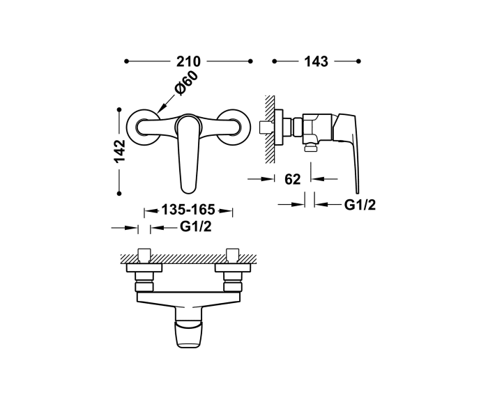 Grifo de ducha Tres Flat Croquis 1