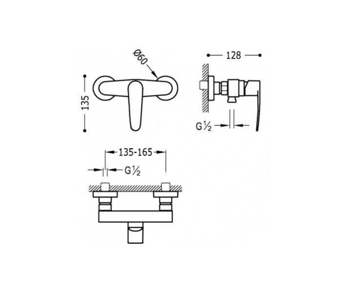 Pack grifo de lavabo monomando + conjunto empotrado de ducha Flat de Tres