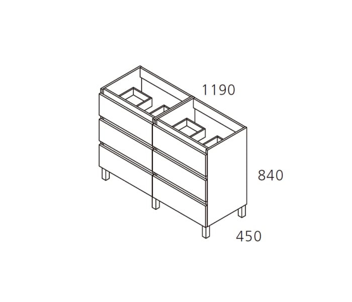 MUEBLE 5 CAJONES TAPA Y BASE 115 X 85 X 90 cm (ancho x fondo x alto)