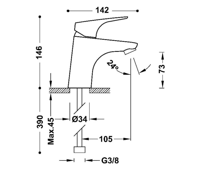 Grifo de lavabo Tres Canigó Croquis 1
