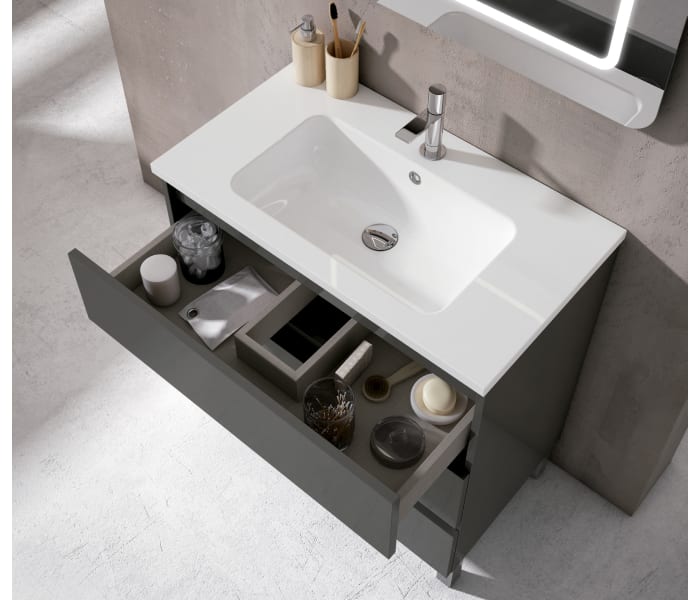 Mueble de baño fond reducido 39.5 cm con encimera hidrófuga Viso Bath Box Detalle 1