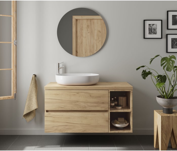 Mueble de baño Boston 2 cajones con encimera de madera Bruntec