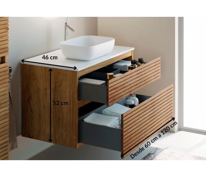 Mueble de baño madera maciza con encimera de solid surface Bruntec Alpes 5 Croquis 4
