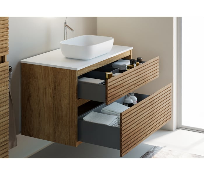 Mueble de baño madera maciza con encimera de solid surface Bruntec Alpes 5 Detalle 2