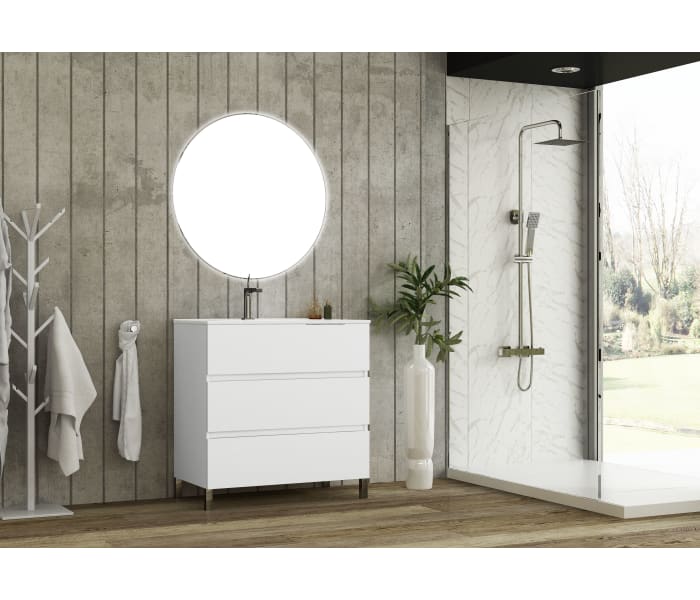 Conjunto mueble de baño Roma con patas 3 cajones Bruntec