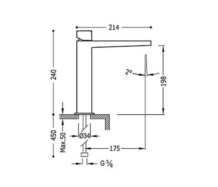 Grifo de lavabo Tres Slim Exclusive Croquis 1