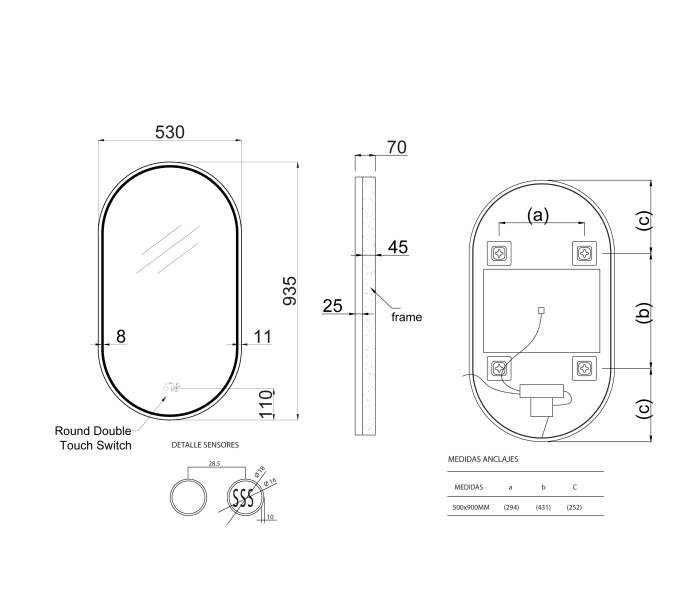 Espejo de baño con luz LED Ledimex Bari Croquis 6