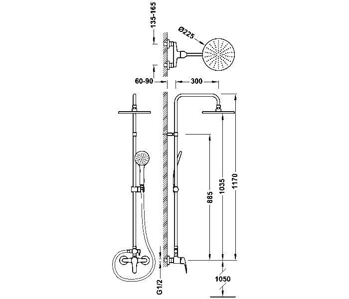 Conjunto de ducha y bañera empotrado Tres Base Plus Croquis 1