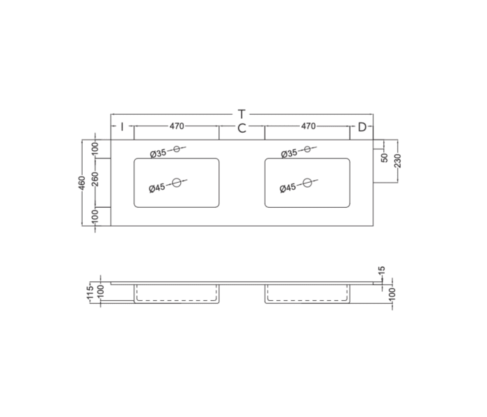 Lavabo encastrado Coycama Ambar Croquis 4