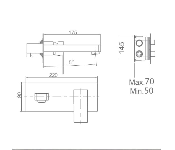 Grifo de lavabo empotrado Imex Suiza Croquis 6