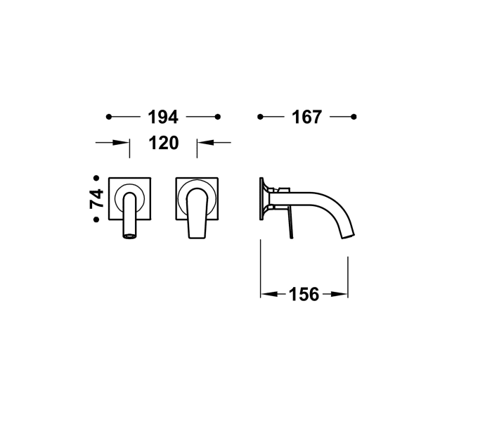 Grifo de lavabo empotrado Tres Project Croquis 13