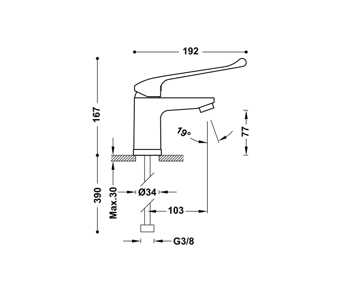 Grifo de lavabo PMR Tres Medical Croquis 1