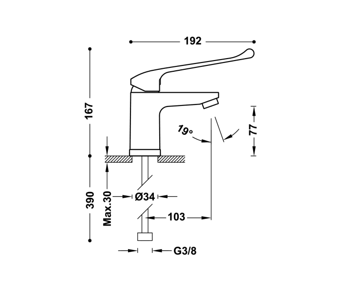 Grifo de lavabo PMR Tres Medical Croquis 1