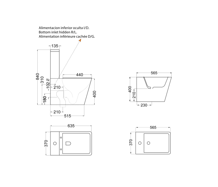 Pack inodoro + bidé Bruntec Square Croquis 8