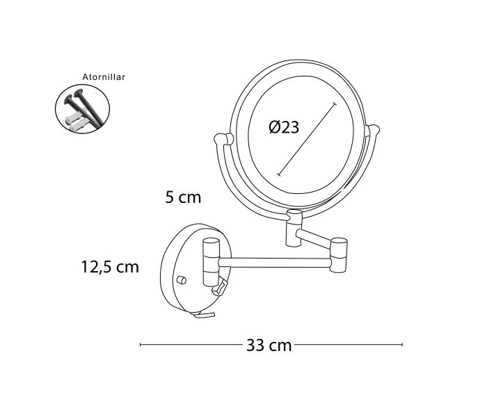 Espejo aumento x3 Bruntec redondo con led Croquis 1
