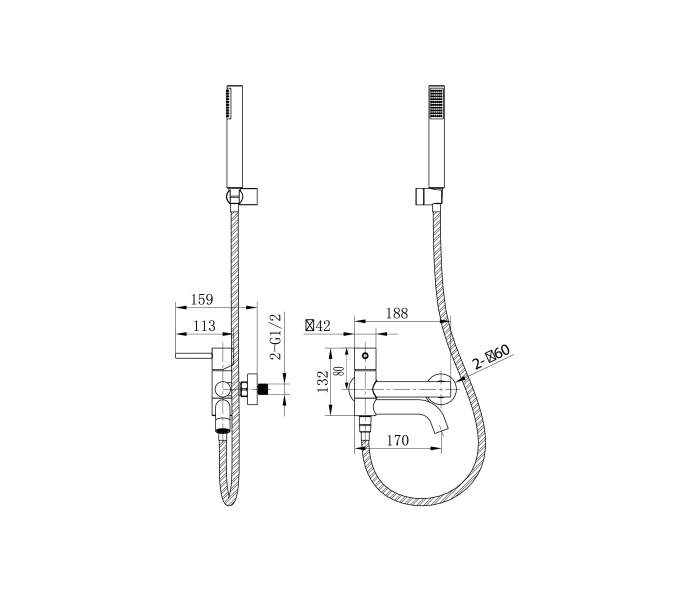 Grifo de ducha y baño Imex Monza Croquis 17