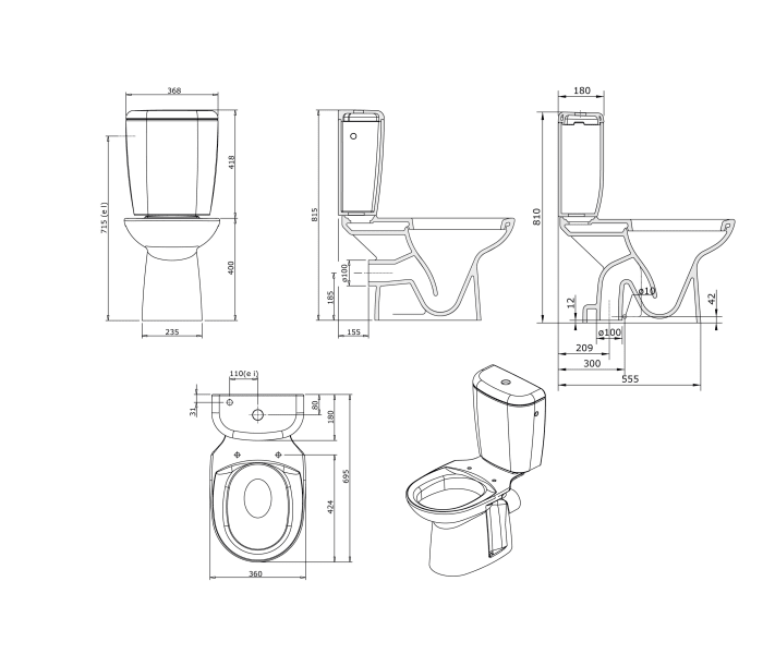 Inodoro completo Unisan Sanindusa Luxor Croquis 5