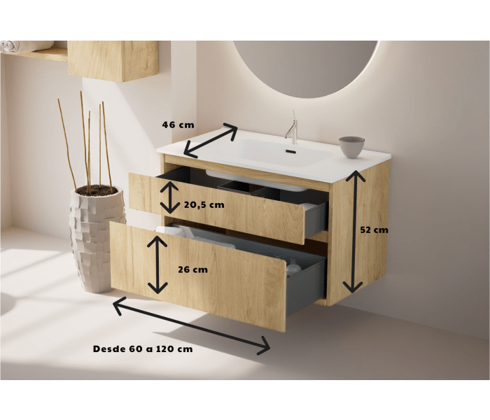 Conjunto de mueble de baño madera maciza Bruntec Alpes 17 Croquis 4