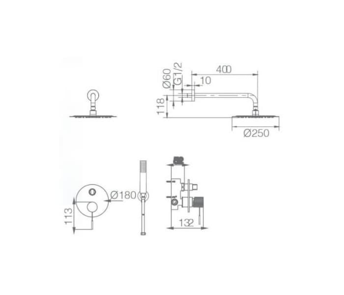 Conjunto de ducha y baño empotrado Imex Line Croquis 20