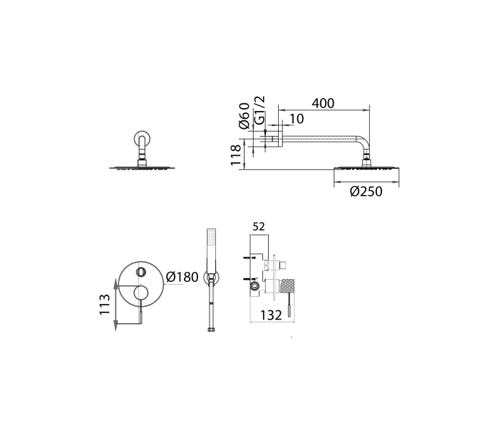 Conjunto de ducha y baño empotrado Imex Line Croquis 21