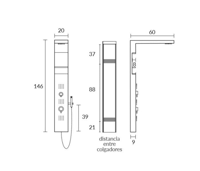 Columna de ducha Sagobar Mizu Box Croquis 1