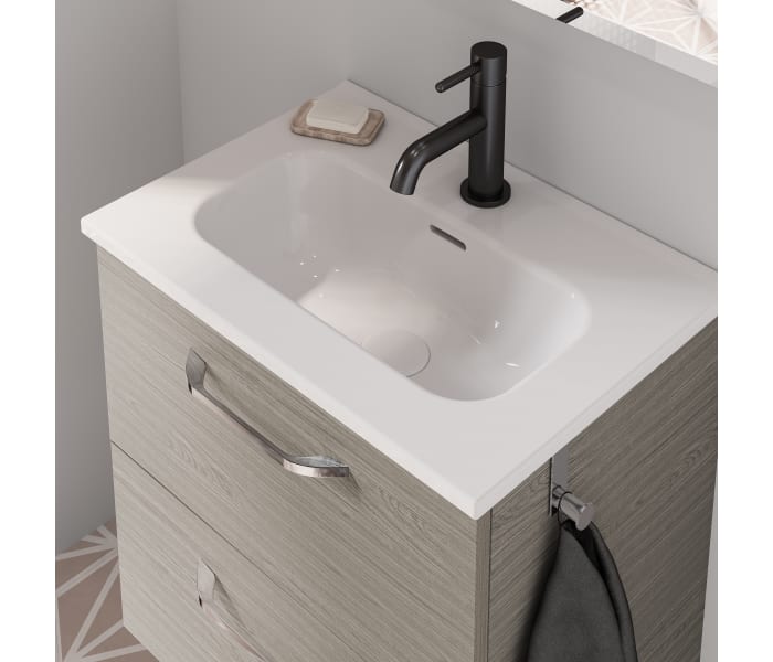 Conjunto mueble de baño de Amizuva fondo reducido 35 cm Hone suspendido 2  cajones 50 cm blanco brillo