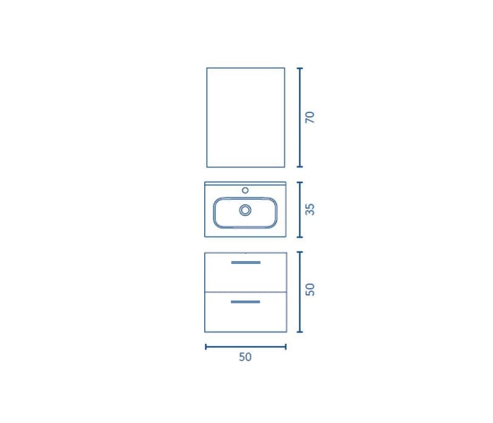 Conjunto completo mueble de baño fondo reducido 35 cm Amizuva Hone Croquis 13