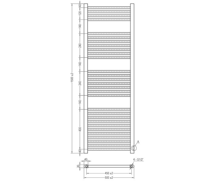 Radiador toallero blanco hidráulico de baño City 120x50cm de Oxen