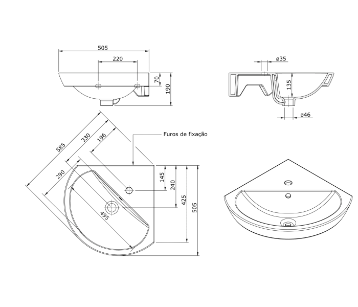 Lavabo suspendido Unisan Sanindusa Easy Croquis 2