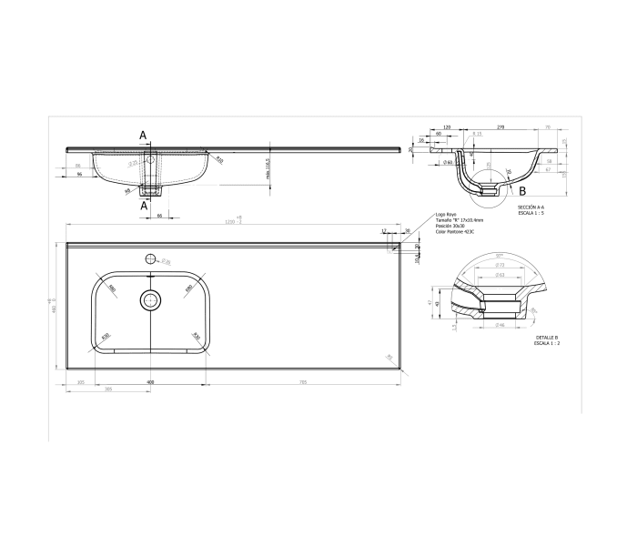 Lavabo encastrado Slim Croquis 1