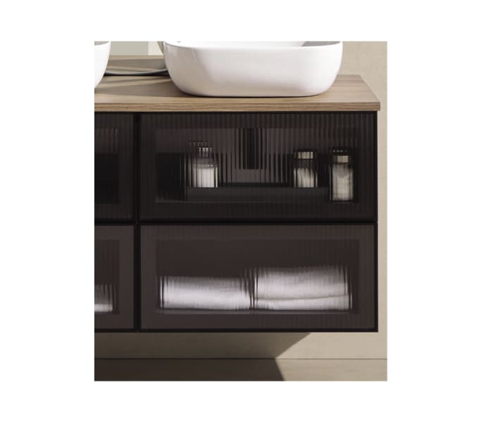 Conjunto mueble de baño frente cristal a rayas Sanchís Koba Detalle 1