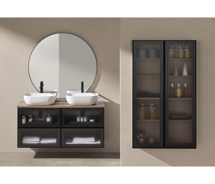 Conjunto mueble de baño frente cristal a rayas Sanchís Koba Ambiente 2
