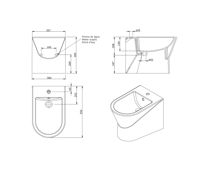 Pack inodoro + bide Unisan Sanindusa Urb.y Croquis 9