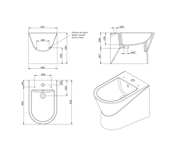 Pack inodoro + bide Unisan Sanindusa Urb.y Croquis 10