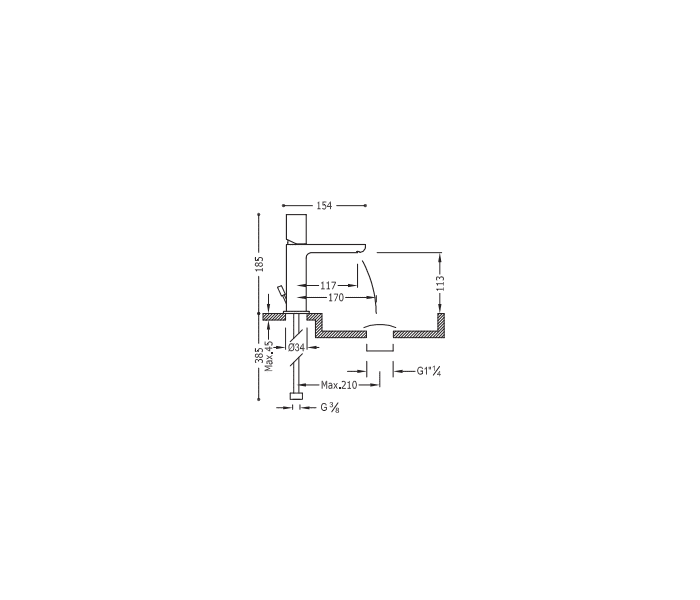 Grifo de lavabo Tres Loft Croquis 1