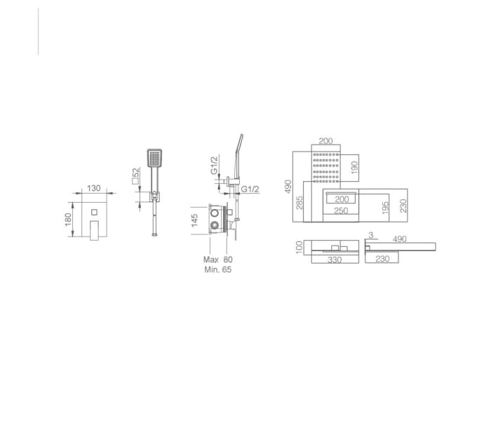 Conjunto de ducha empotrado Imex Rodas Croquis 8