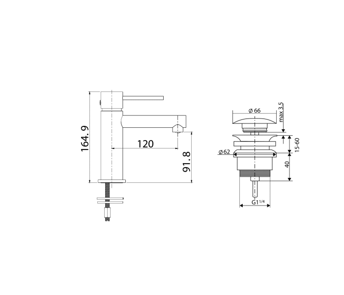 Pack Grifo de lavabo Imex Milos + Válvula click-clack Croquis 8