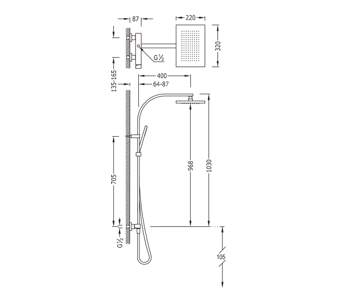 SLIM-TRES Conjunto de grifo monomando mural de 2 vías para ducha-20219101