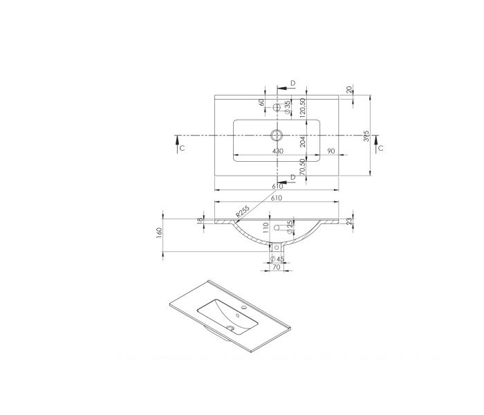 Conjunto mueble de baño fondo reducido 35.5 cm Midi Visobath Croquis 16