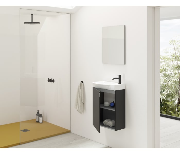 Mueble de Baño Suspendido a Pared Fondo Reducido y Lavabo Cerámico, 45cm