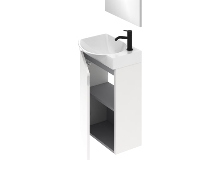 Mueble de baño MIKA. Blanco Brillo Incluye lavabo cerámico y espejo.