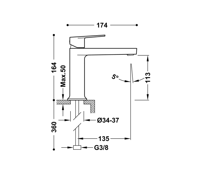 Grifo de lavabo Tres Project Croquis 12