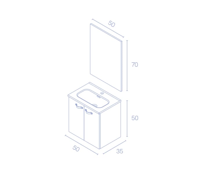 Conjunto completo mueble de baño fondo reducido 35 cm Amizuva Aneko Croquis 12