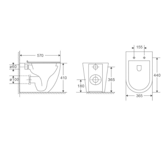 Pack inodoro + cisterna empotrada + pulsador Bruntec Roundy Croquis 7