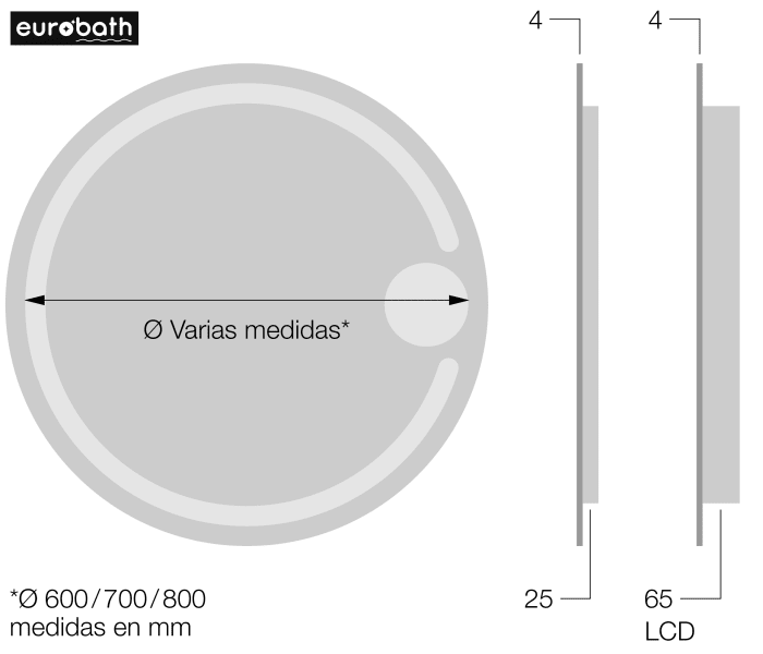 Espejo de baño con luz LED Eurobath Mill Croquis 2